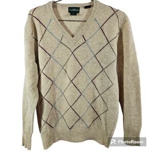 Vintage Four Winds 100% Lambswool V-neck Argyle Sweater Size Medium